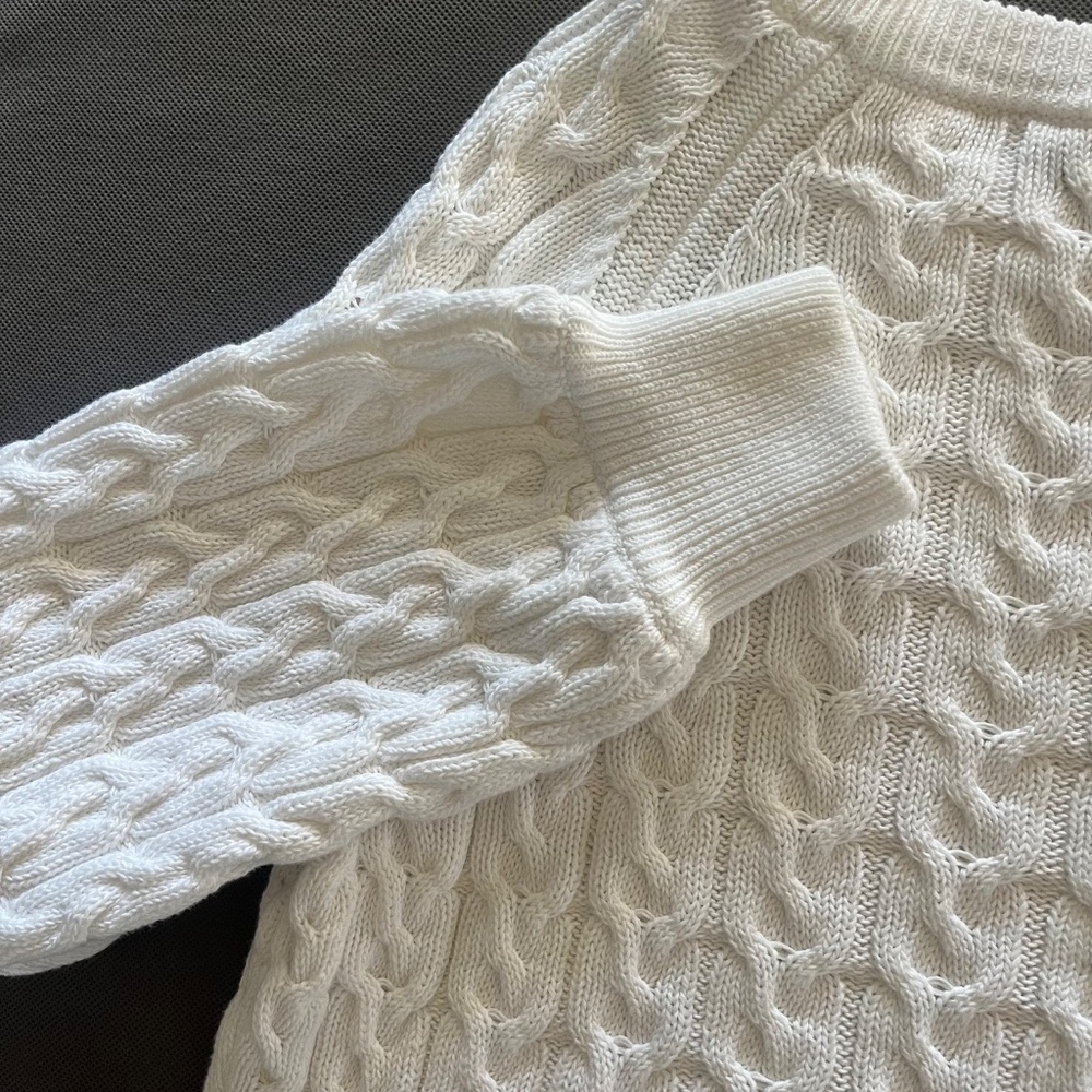 J.Crew White Relaxed-fit Cable-knit Crewneck Sweater Size Small - Picture 4 of 9